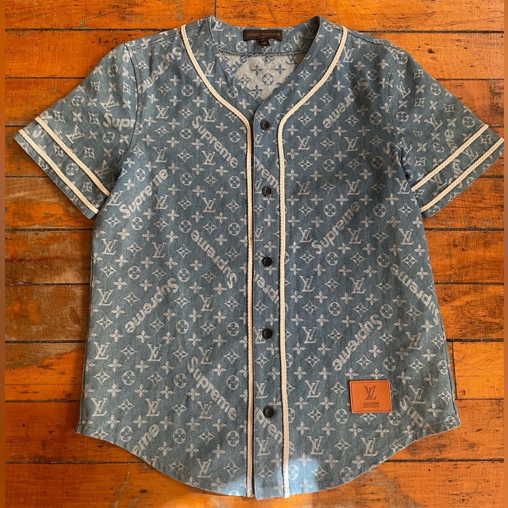 Supreme Denim Blue Baseball Jersey with White Trim